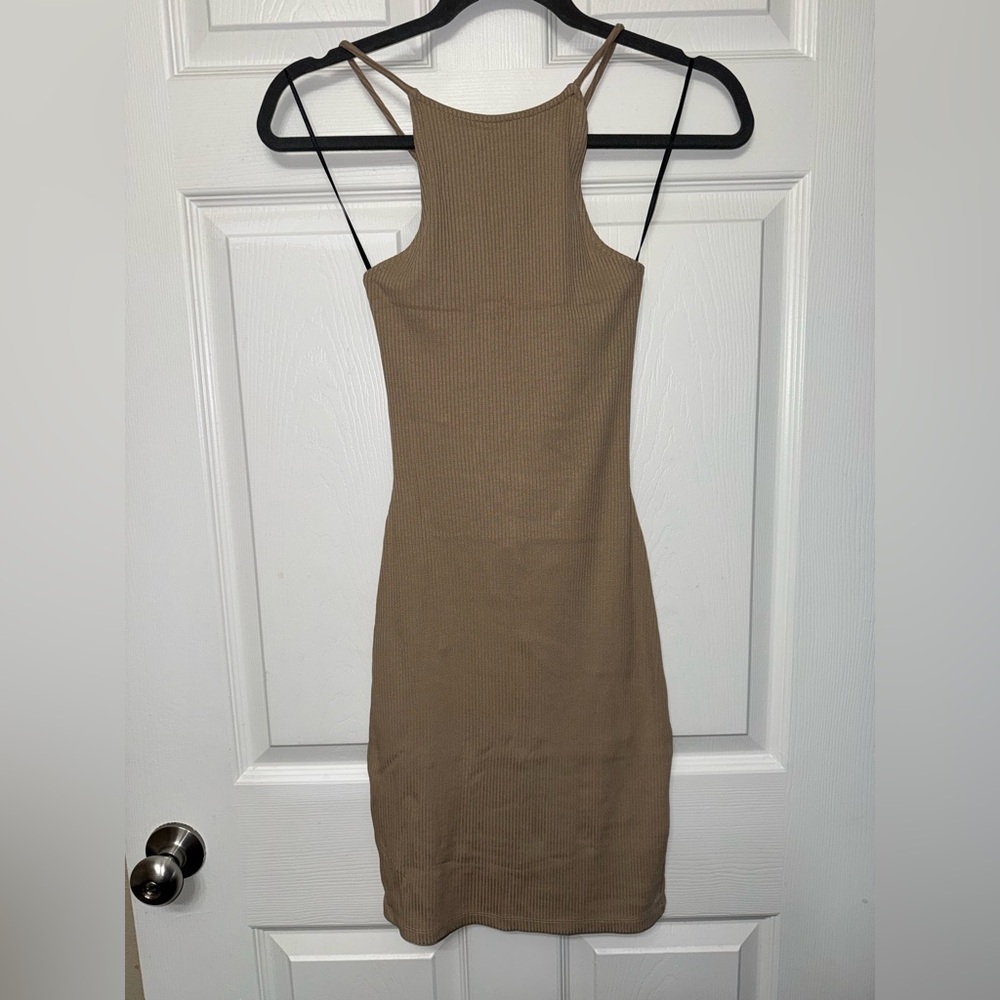 H&M Strappy Knit Midi Dress | Khaki | XS